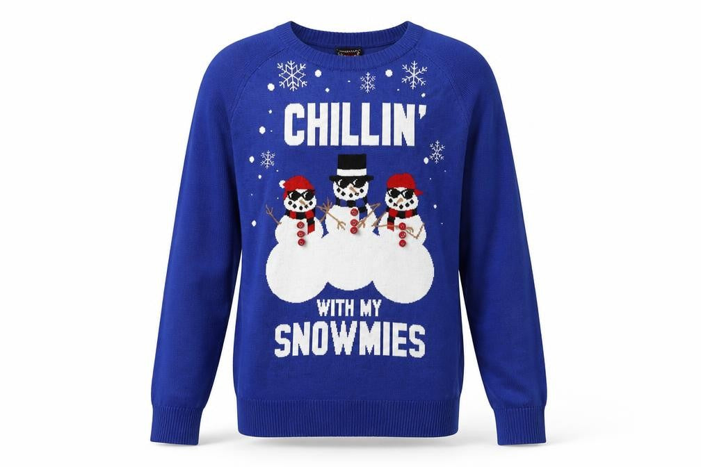 Well Worn Men's Blue Christmas Jumper M Snowman Graphic Knit