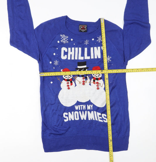 Well Worn Men's Blue Christmas Jumper M Snowman Graphic Knit