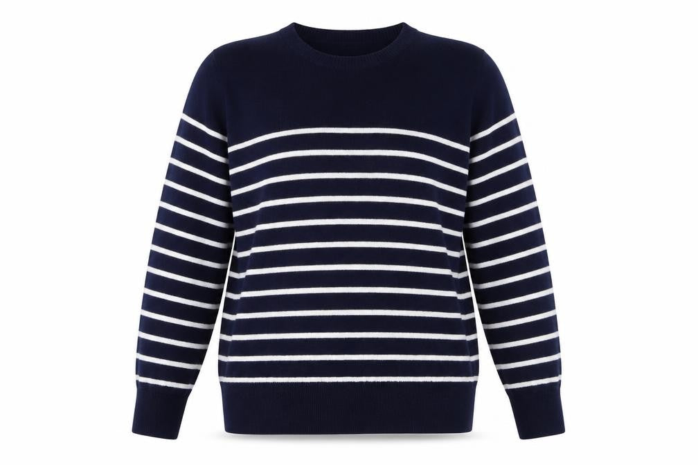 Matty M Women's Blue Striped Crew Neck Knit Jumper XL