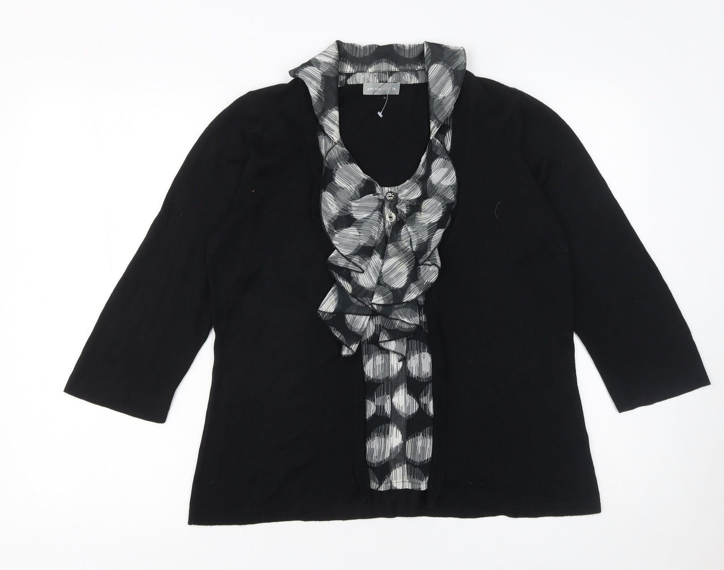 Marks and Spencer Per Una Women's Black V-Neck Ruffle Cardigan Size 14