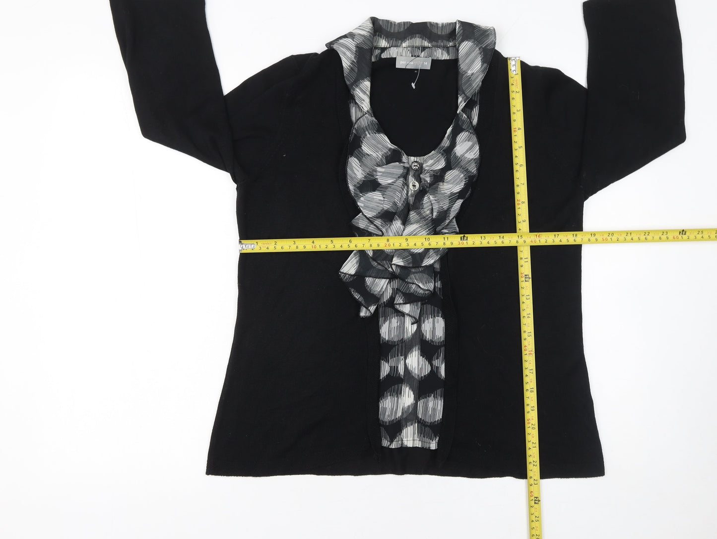 Marks and Spencer Per Una Women's Black V-Neck Ruffle Cardigan Size 14