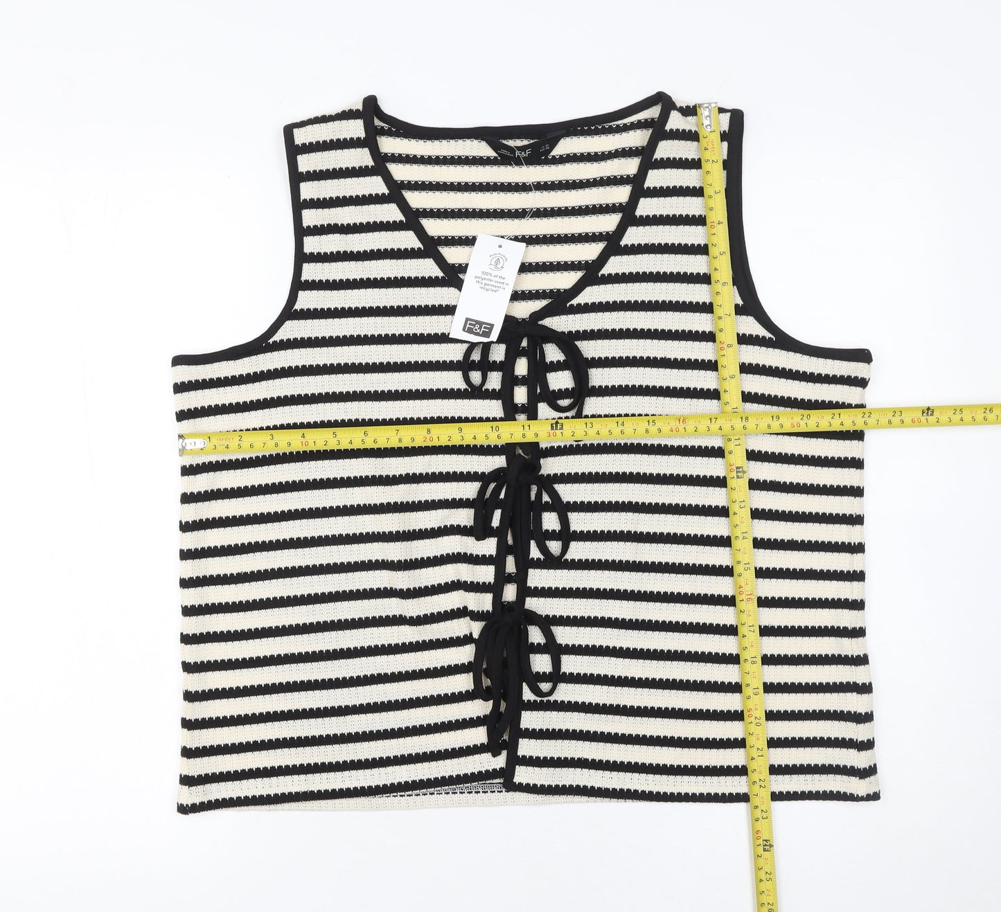 F&F Women Black White Striped Knit Cropped Tie Tank Top Size 20