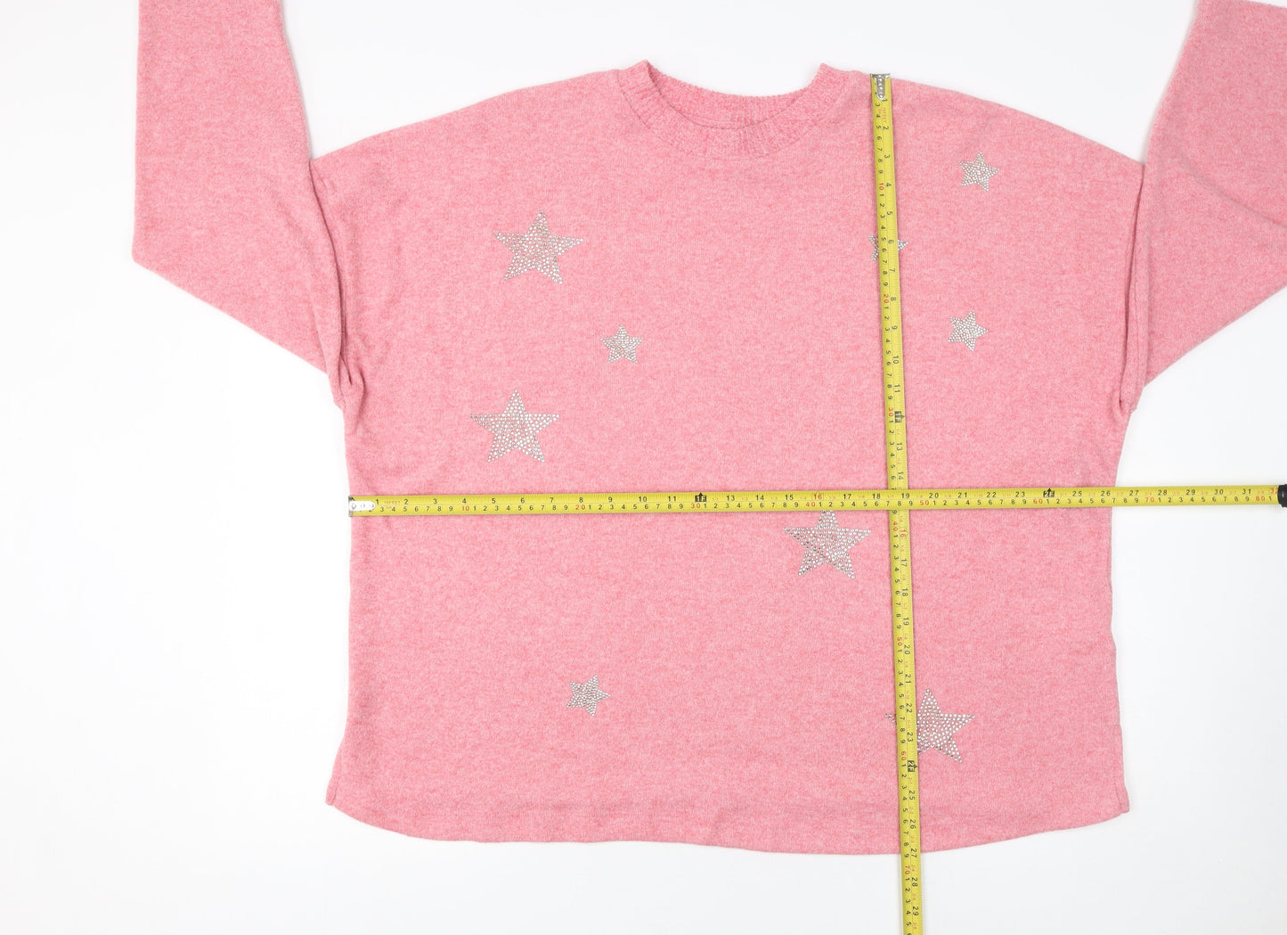 F&F Womens Pink Rhinestone Star Pullover Jumper XL