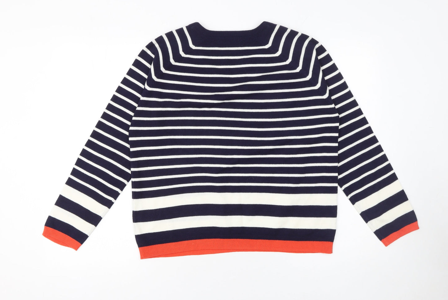 Marks and Spencer Women’s Blue Striped Acrylic V-Neck Jumper Size 14