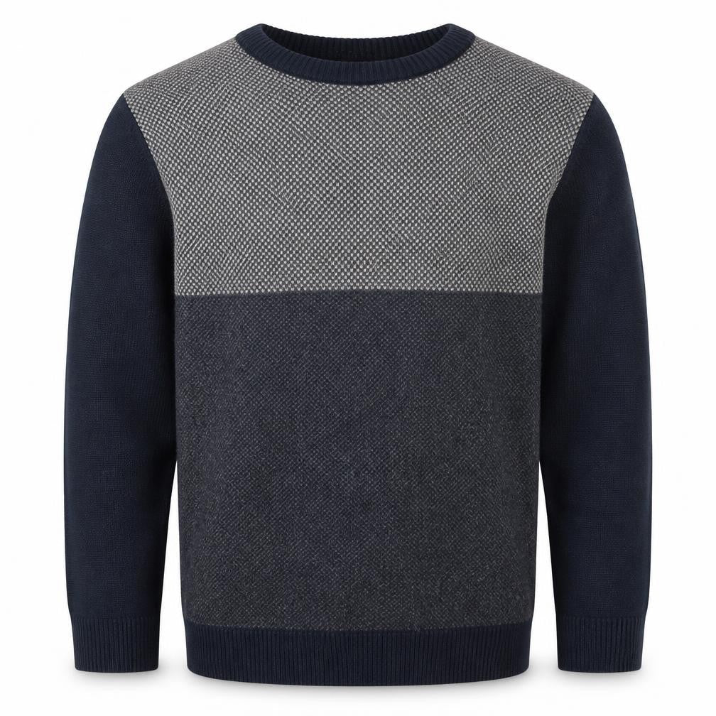 Front view of Easy Men's Blue Geometric Knit Crew Neck jumper L