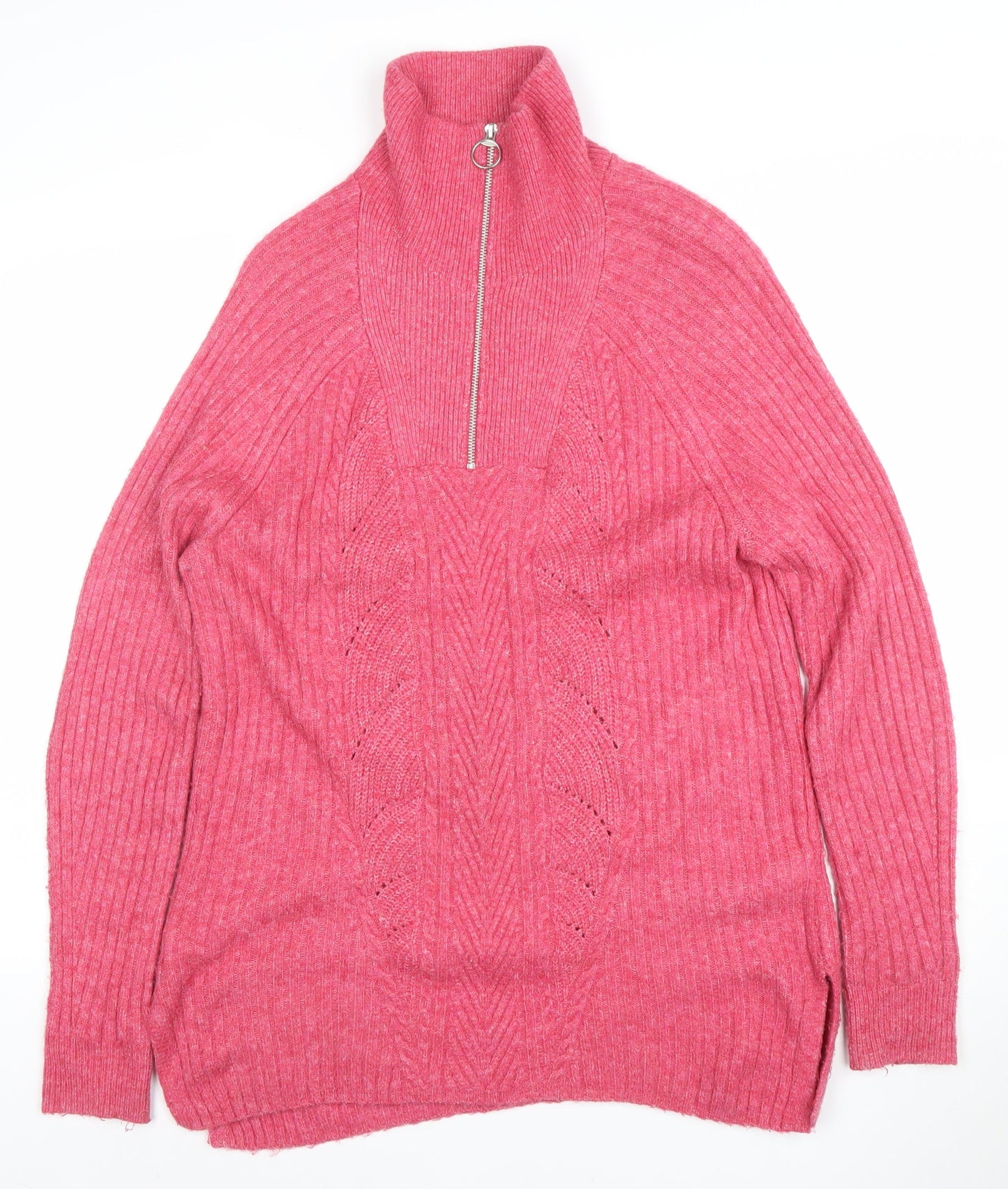 Marks and Spencer Women's Pink High Neck Half Zip Wool Jumper Size M