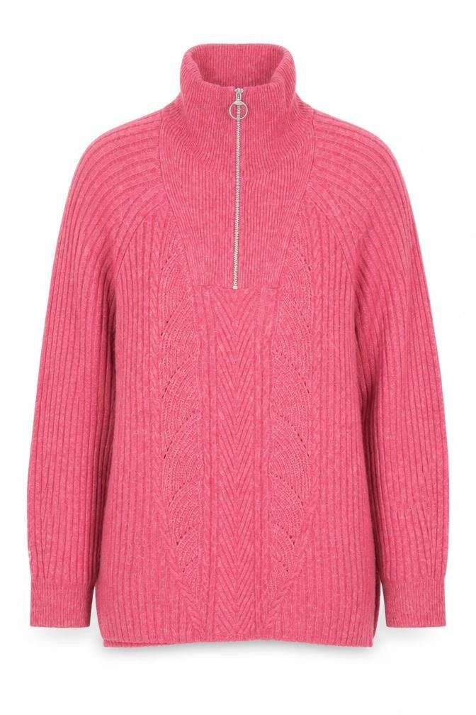 Marks and Spencer Women's Pink High Neck Half Zip Wool Jumper Size M