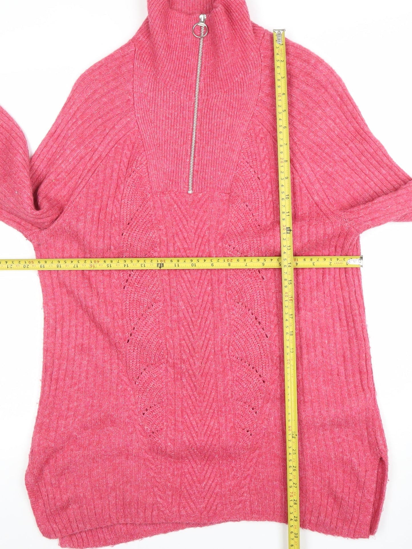 Marks and Spencer Women's Pink High Neck Half Zip Wool Jumper Size M