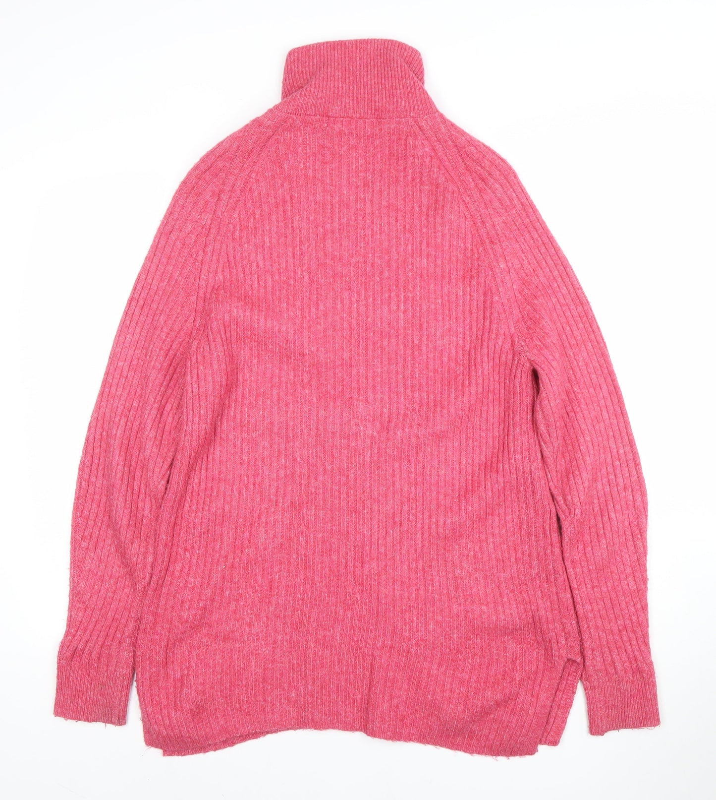 Marks and Spencer Women's Pink High Neck Half Zip Wool Jumper Size M