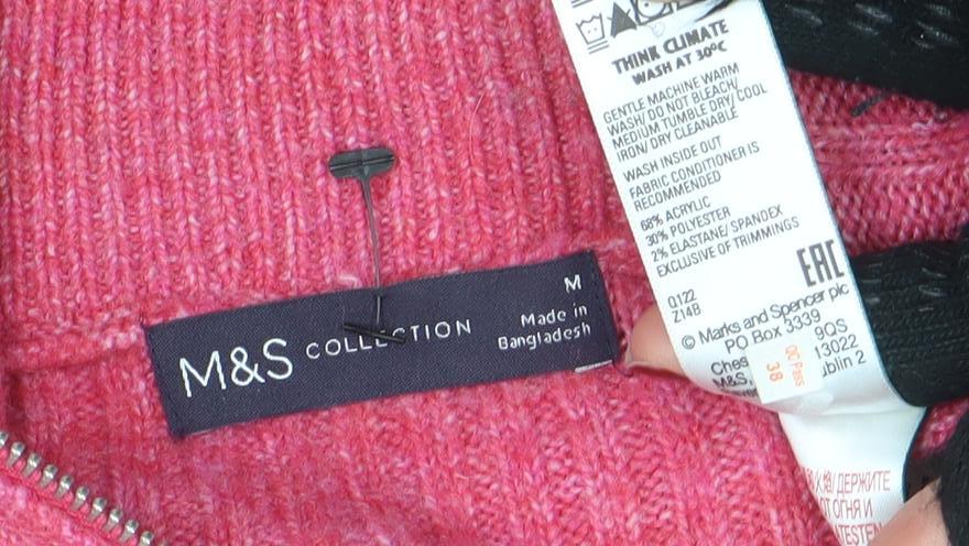 Marks and Spencer Women's Pink High Neck Half Zip Wool Jumper Size M