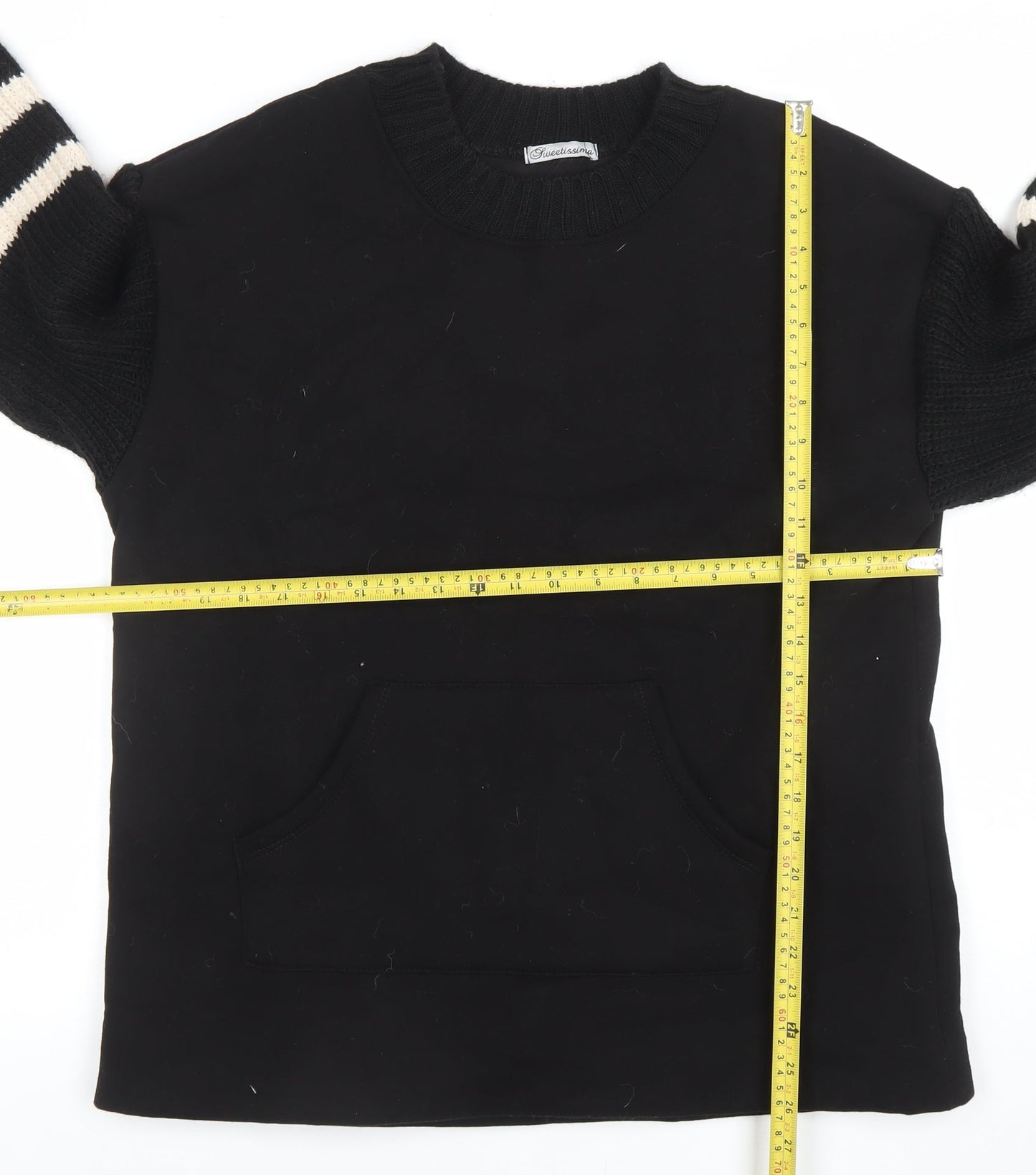 Sweetissima Womens Black Stripe Sleeve Pullover Sweatshirt Size L