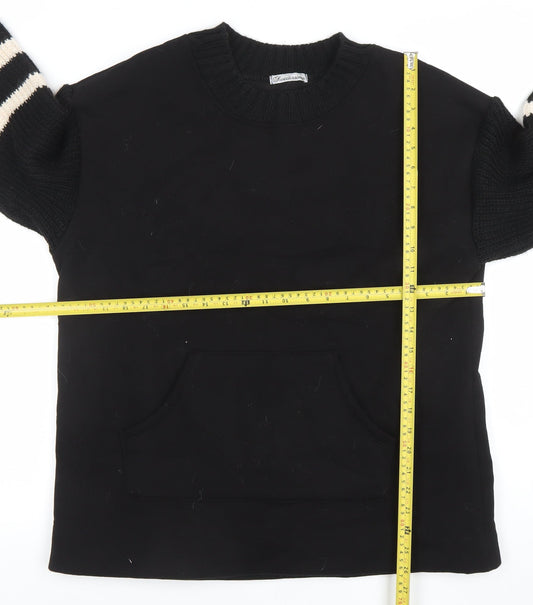 Sweetissima Womens Black Stripe Sleeve Pullover Sweatshirt Size L