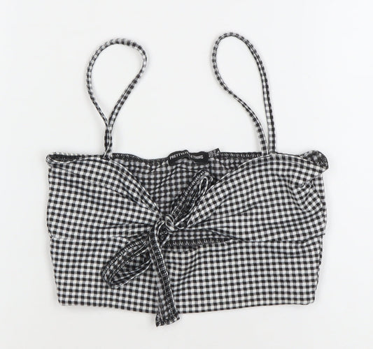 PrettyLittleThing Women Black Check Cropped Tie Front Cami Top Size 8