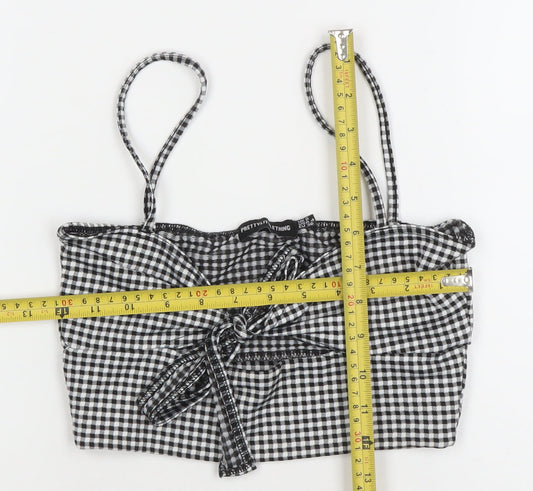 PrettyLittleThing Women Black Check Cropped Tie Front Cami Top Size 8