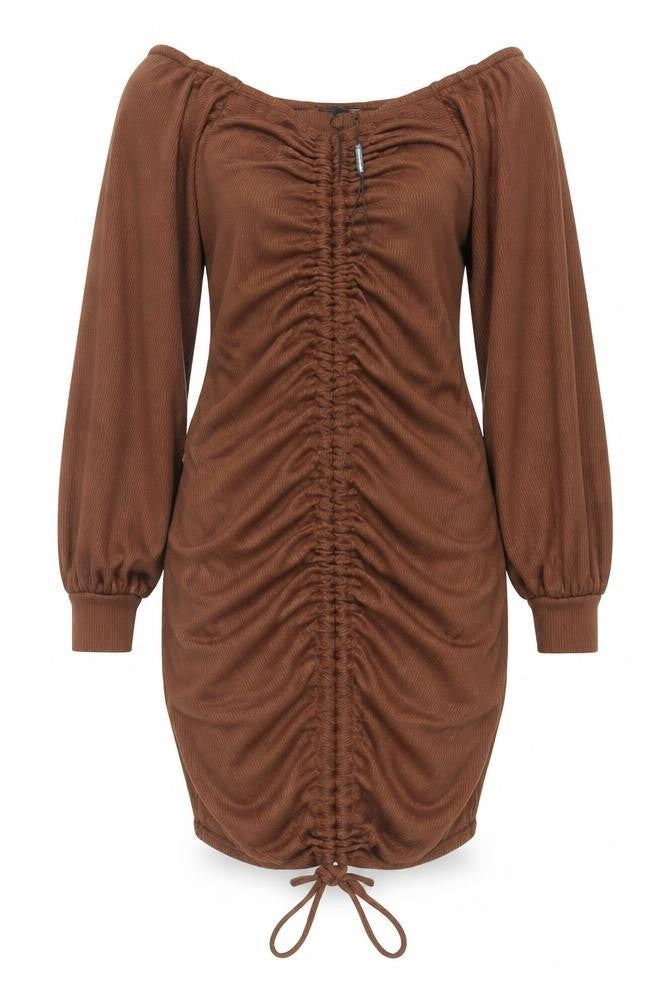 PrettyLittleThing Women's Brown Ruched Bodycon Mini Dress Size 10