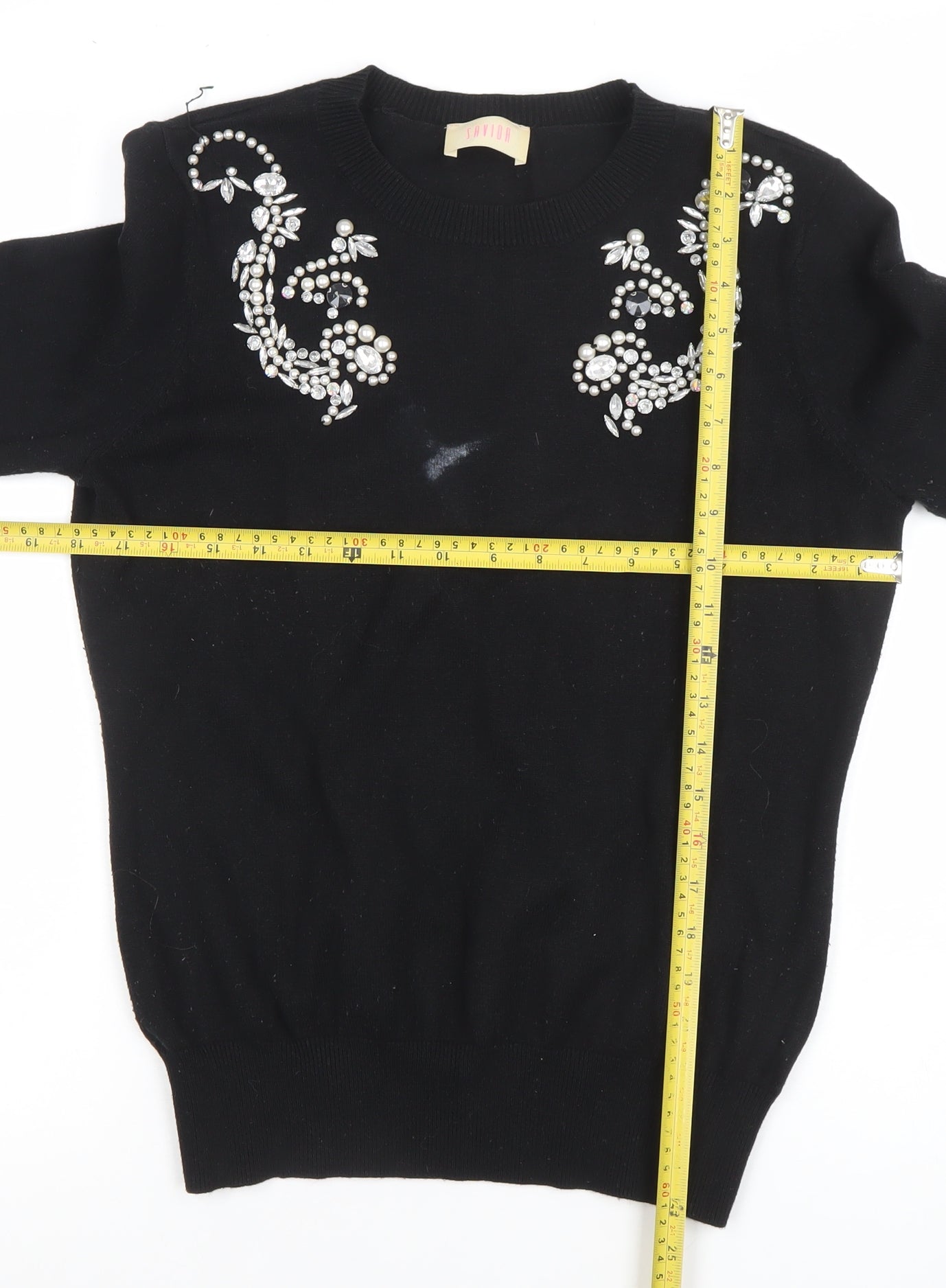 Savida Women’s Black Jewel Beaded Pullover Jumper Size 12