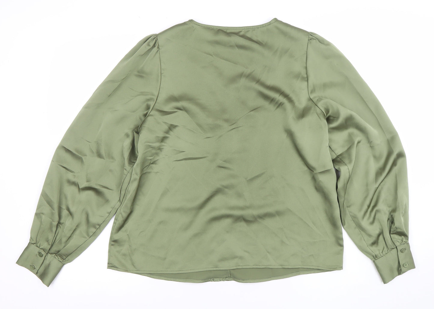 Vila Women’s Green Long Sleeve V-Neck Lace Trim Blouse Size 10