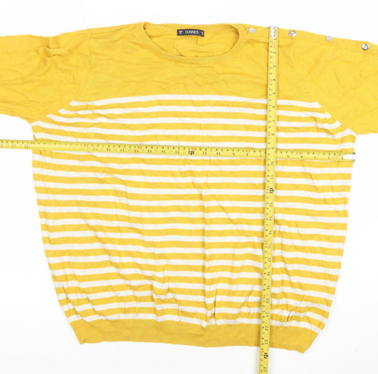 Dunnes Women Yellow White Striped Crew Neck Cotton Jumper XL