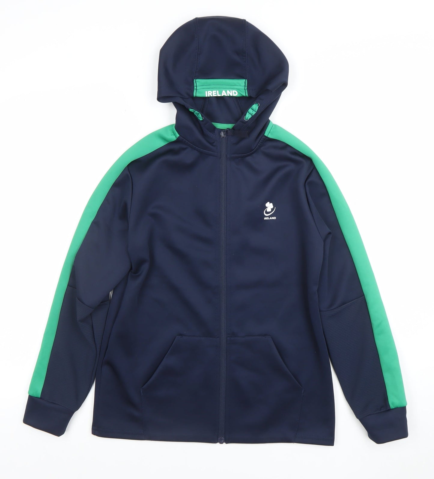 Dunnes Stores Boys Navy Green Full Zip Hoodie Size 10-11 Years Ireland Print
