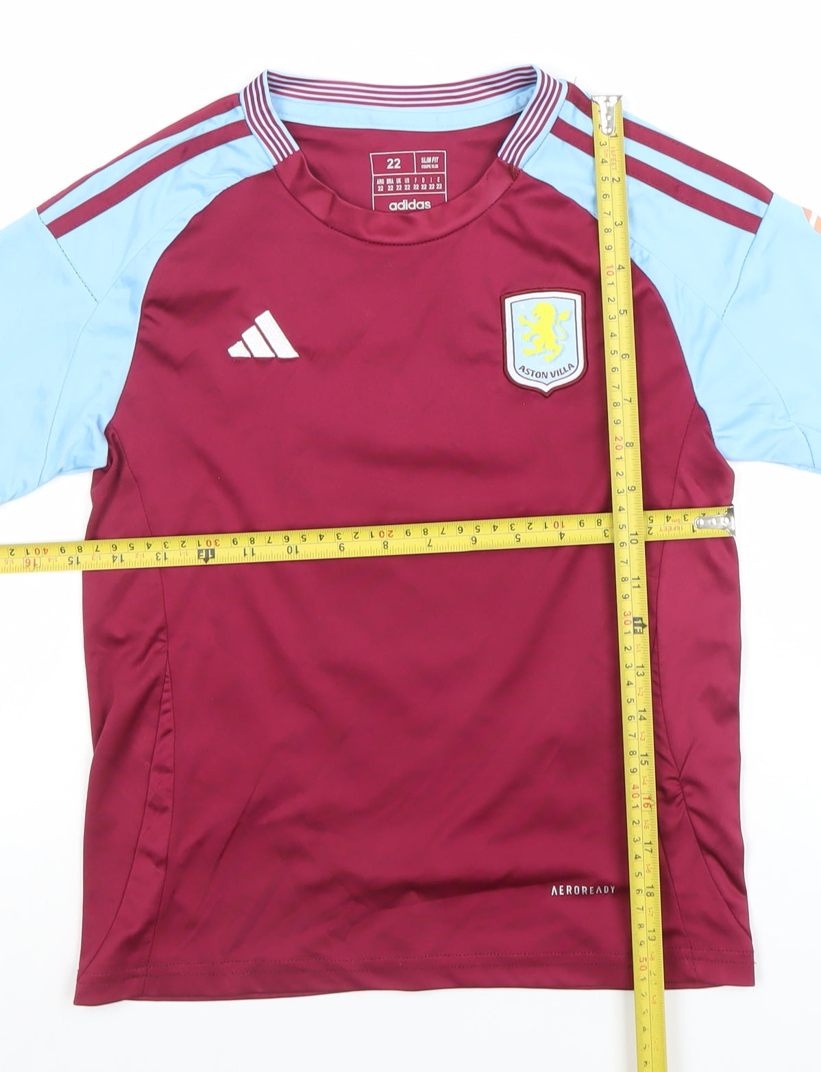 Adidas Boys Aston Villa Football Jersey Burgundy Blue Size 22 Slim Fit
