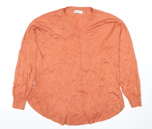 Gallery Women's Orange V-Neck Long Sleeve Cotton Blend Blouse Size S
