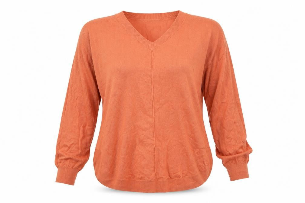 Gallery Women's Orange V-Neck Long Sleeve Cotton Blend Blouse Size S