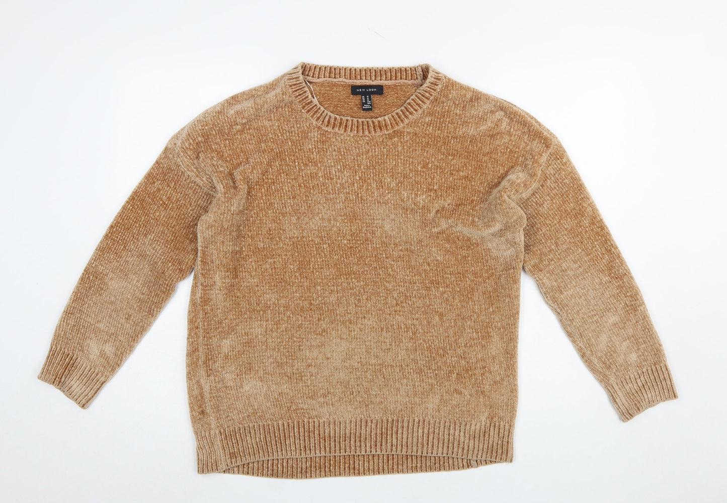 New Look Women Beige Crew Neck Pullover Jumper Medium Polyester Knit
