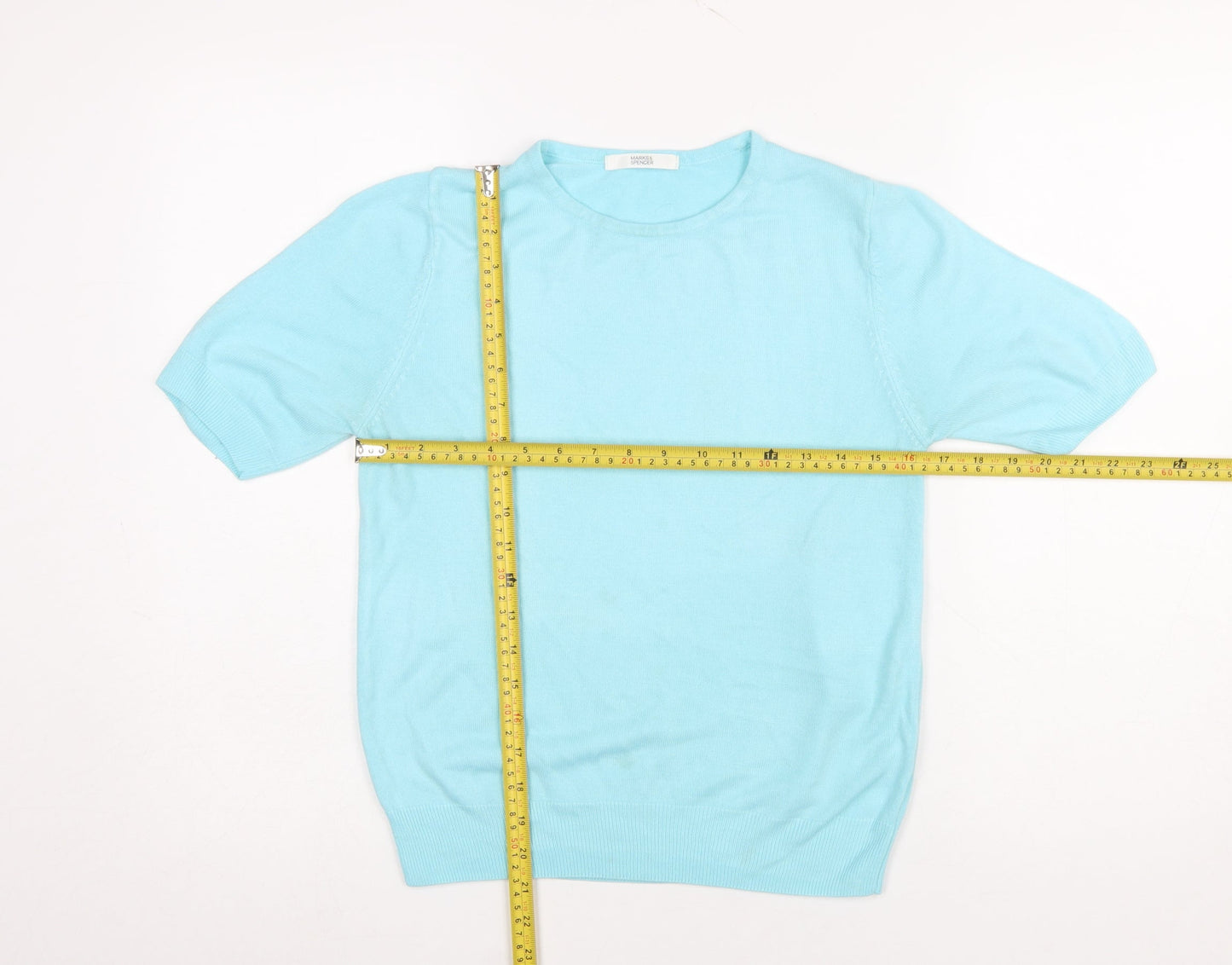 Marks and Spencer Women’s Blue Acrylic Short Sleeve Crew Neck Jumper Size 12
