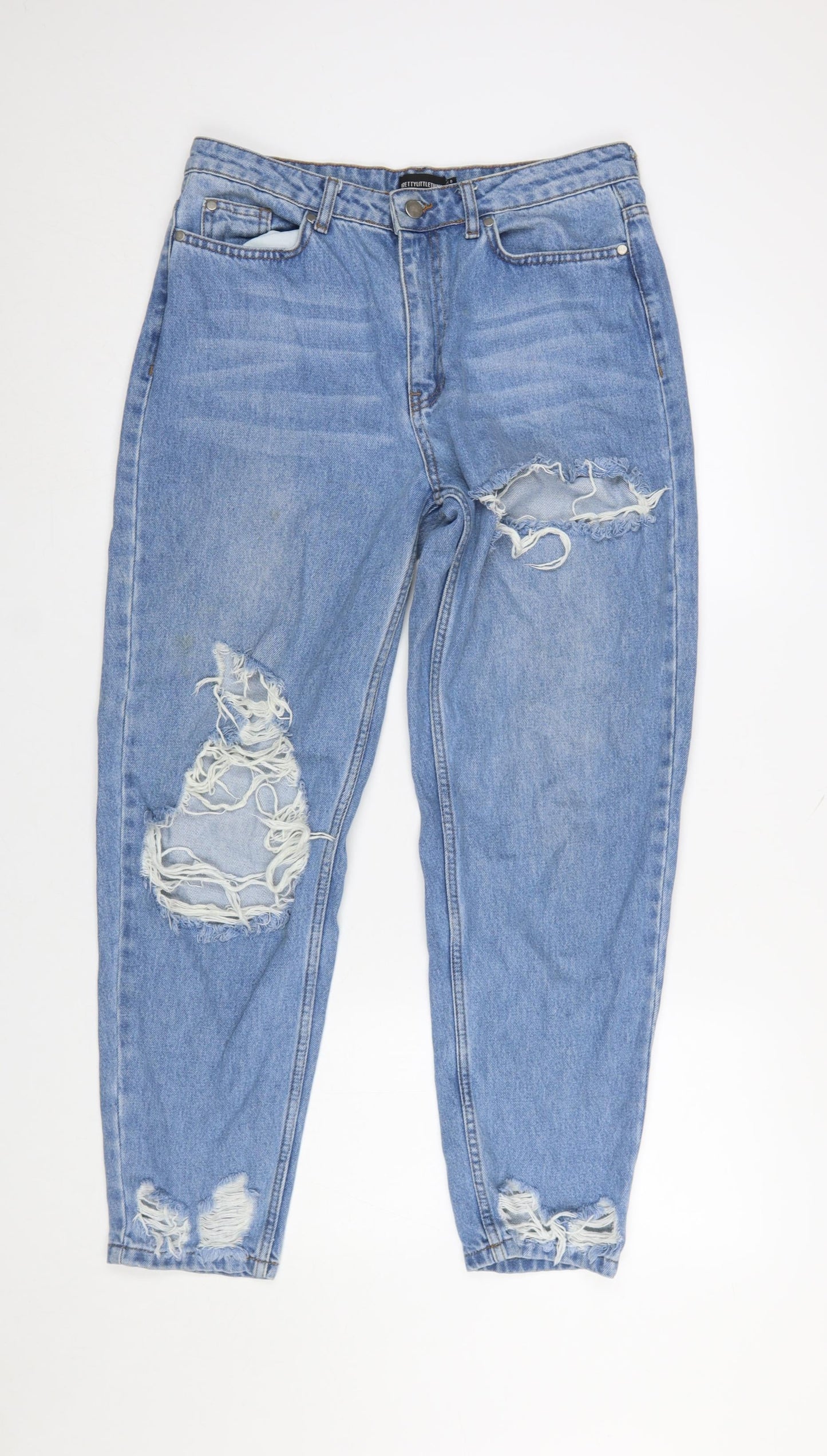 PrettyLittleThing Women's Blue Distressed Mom Jeans Size 8