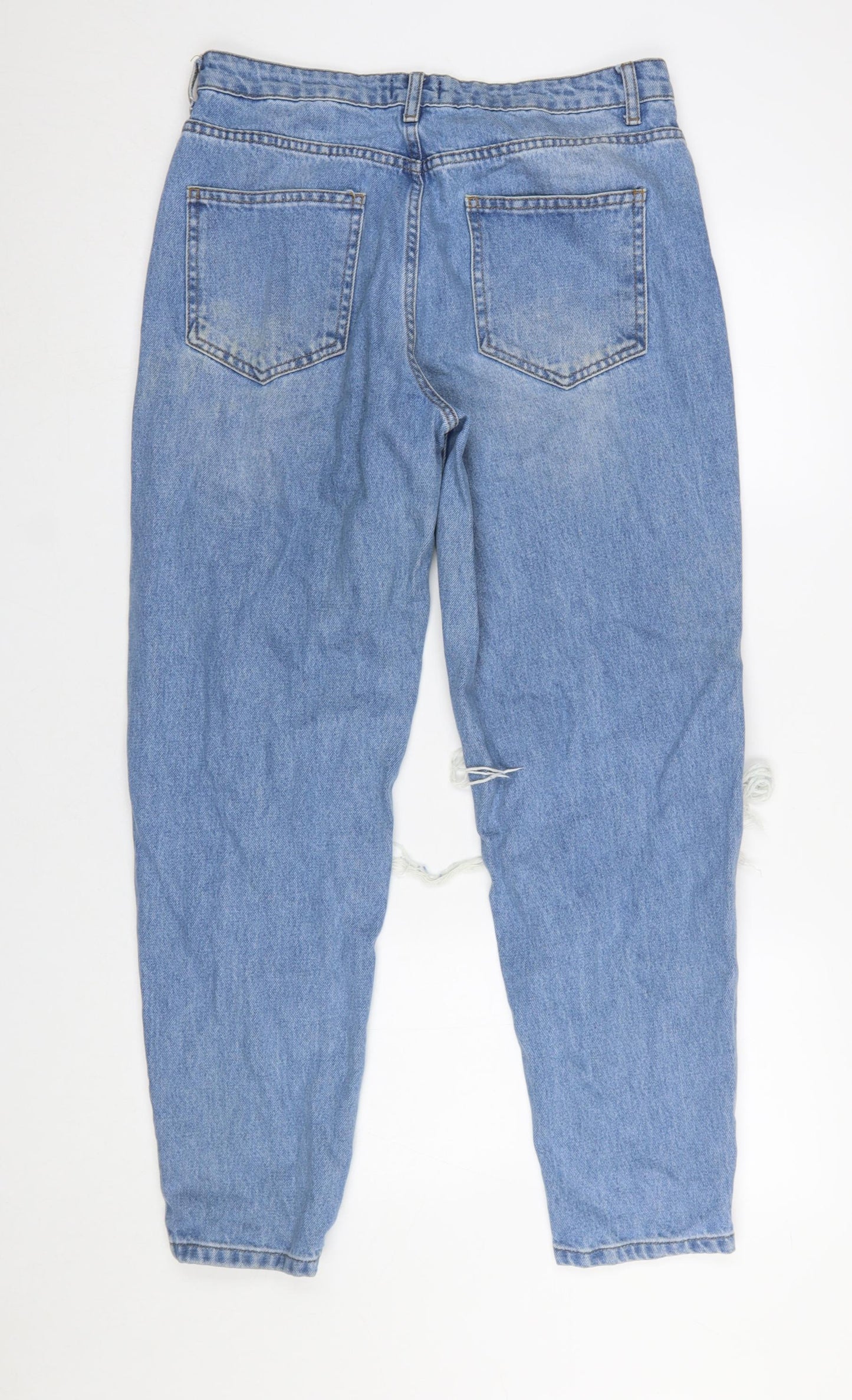 PrettyLittleThing Women's Blue Distressed Mom Jeans Size 8