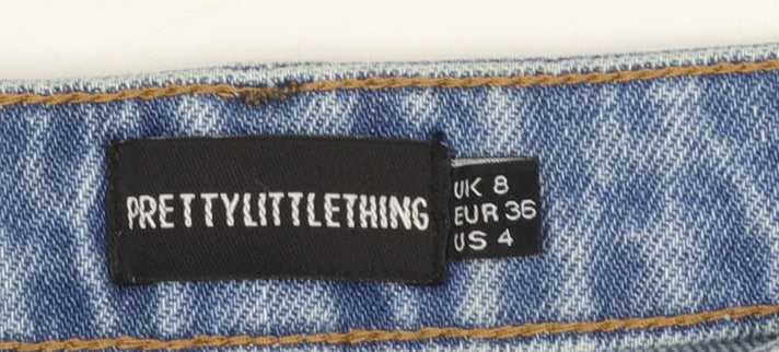PrettyLittleThing Women's Blue Distressed Mom Jeans Size 8