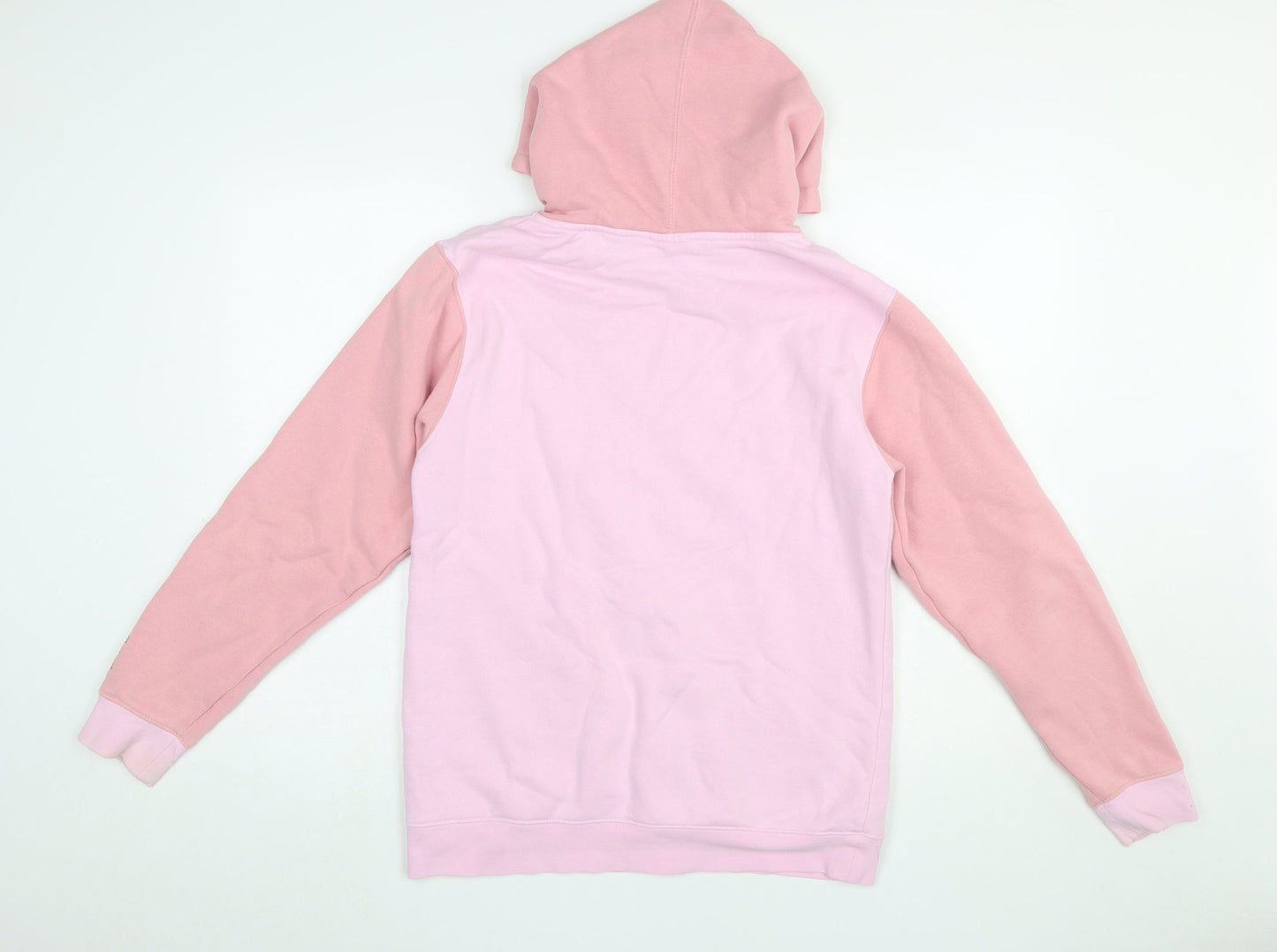BSR Smiley Pink Colourblock Hoodie Women's S Graphic Flower Cotton Blend