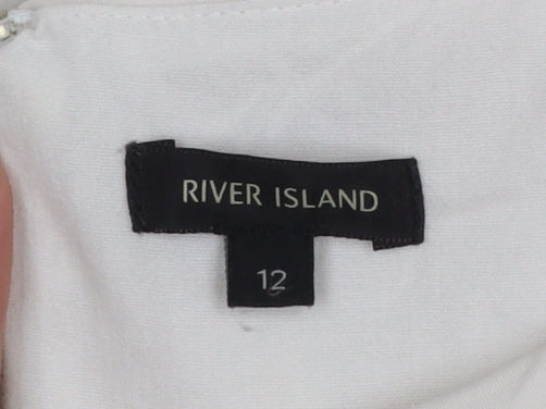 River Island Women’s Ivory Sheath Dress Size 12 Short Sleeve Knee Length