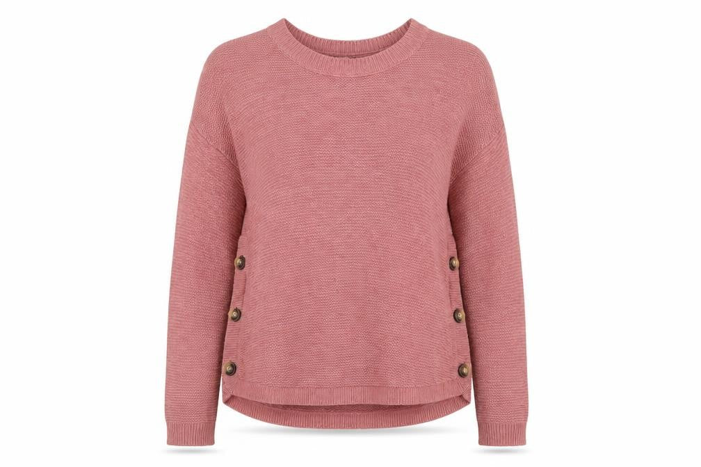 Fat Face Women’s Pink Button Side Crew Neck Knit Jumper Size 10