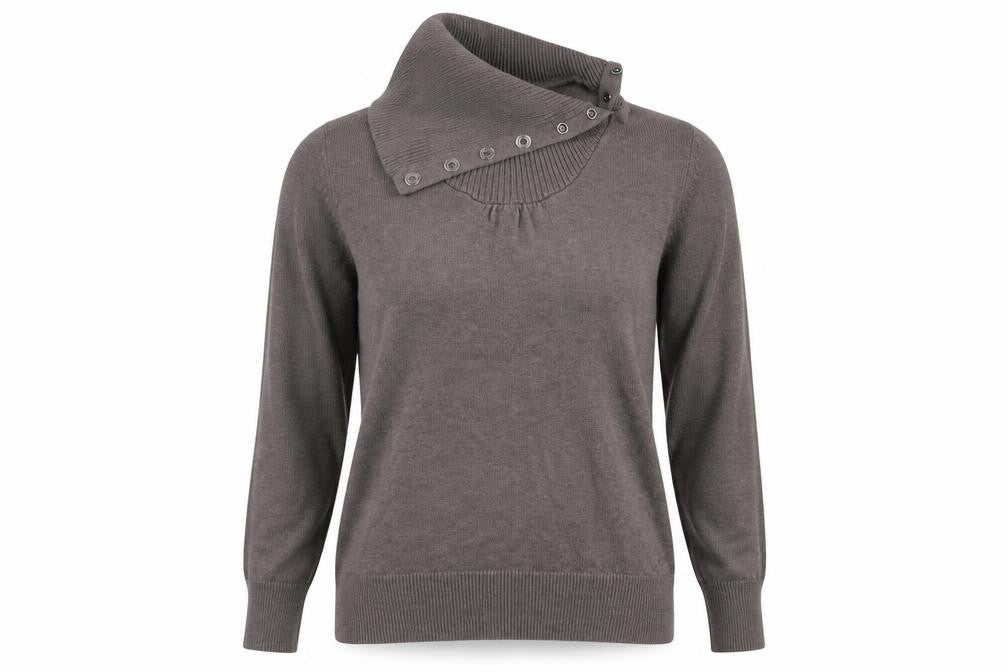 Front view of ESPRIT Women Brown High Neck Button jumper L