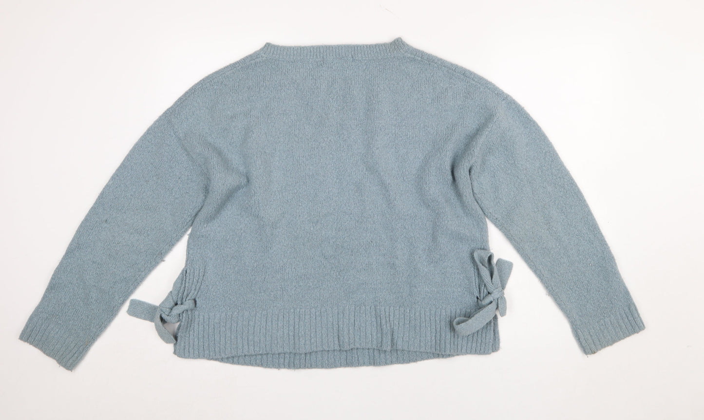 H&M L.O.G.G. Women Blue Bow Side Knit Jumper Size 12