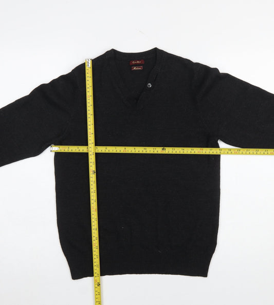 River Island Men's Black V-Neck Wool Blend Jumper Medium