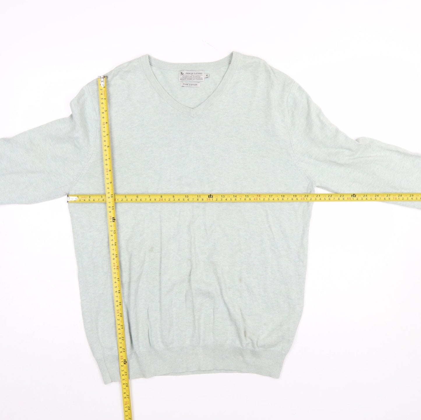 Tu Men's Grey Cotton V-Neck Jumper Size M Lightweight Knit