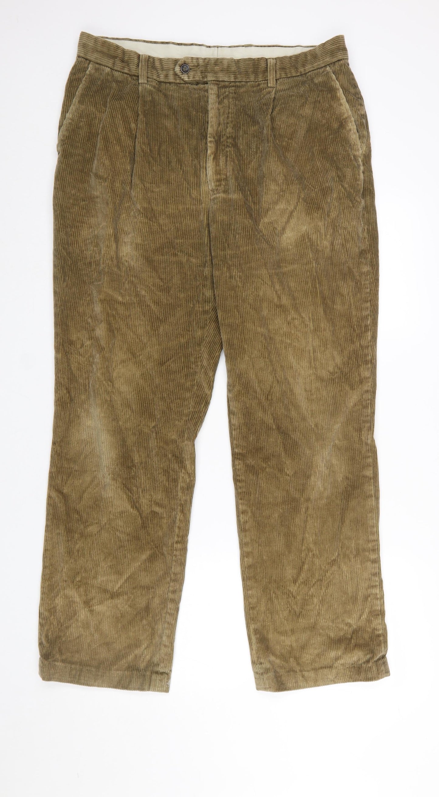 Marks and Spencer Mens Khaki Corduroy Trousers 38W 31L Classic Fit