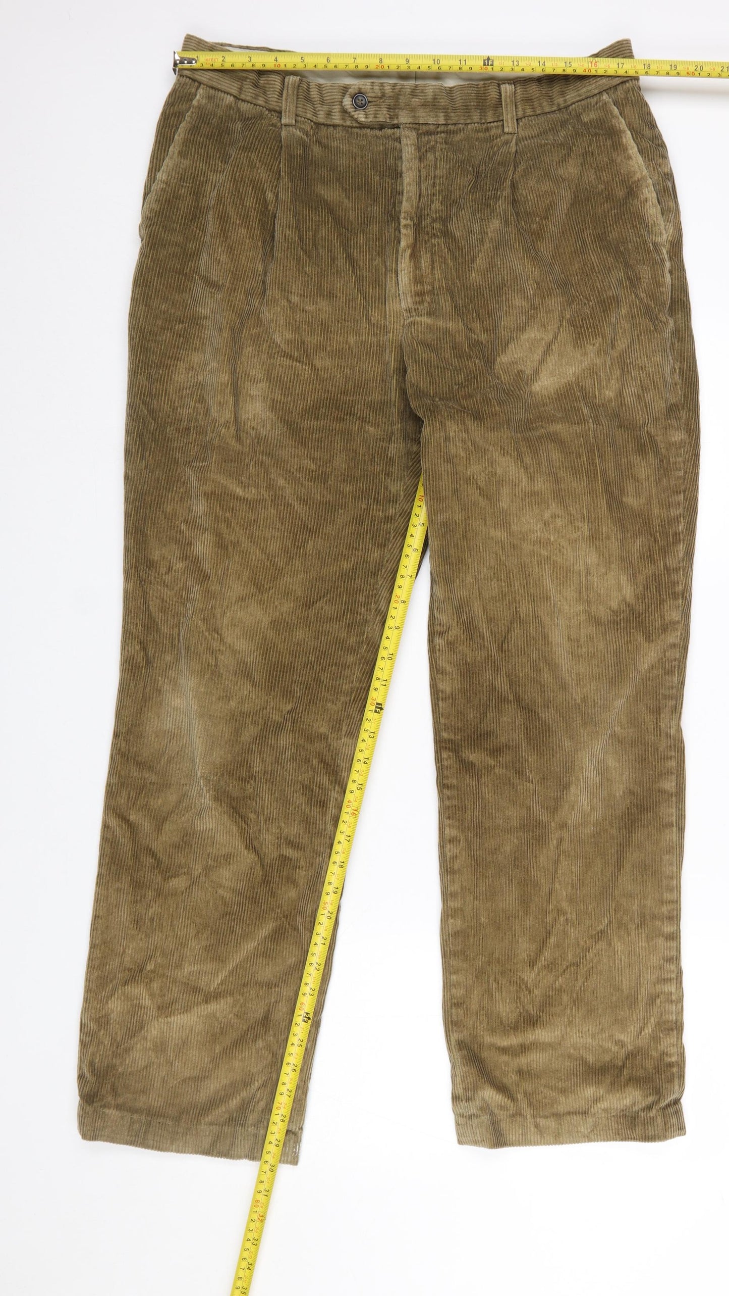 Marks and Spencer Mens Khaki Corduroy Trousers 38W 31L Classic Fit