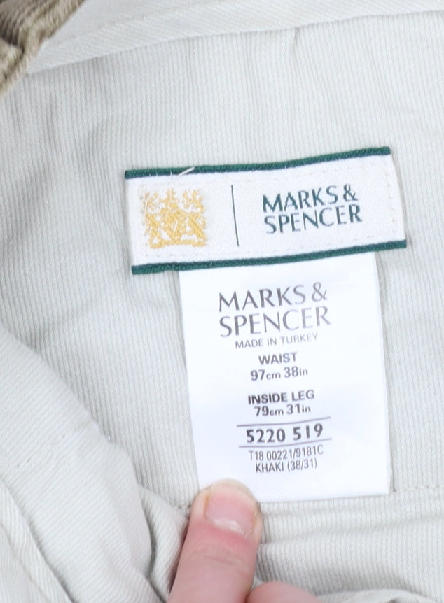 Marks and Spencer Mens Khaki Corduroy Trousers 38W 31L Classic Fit