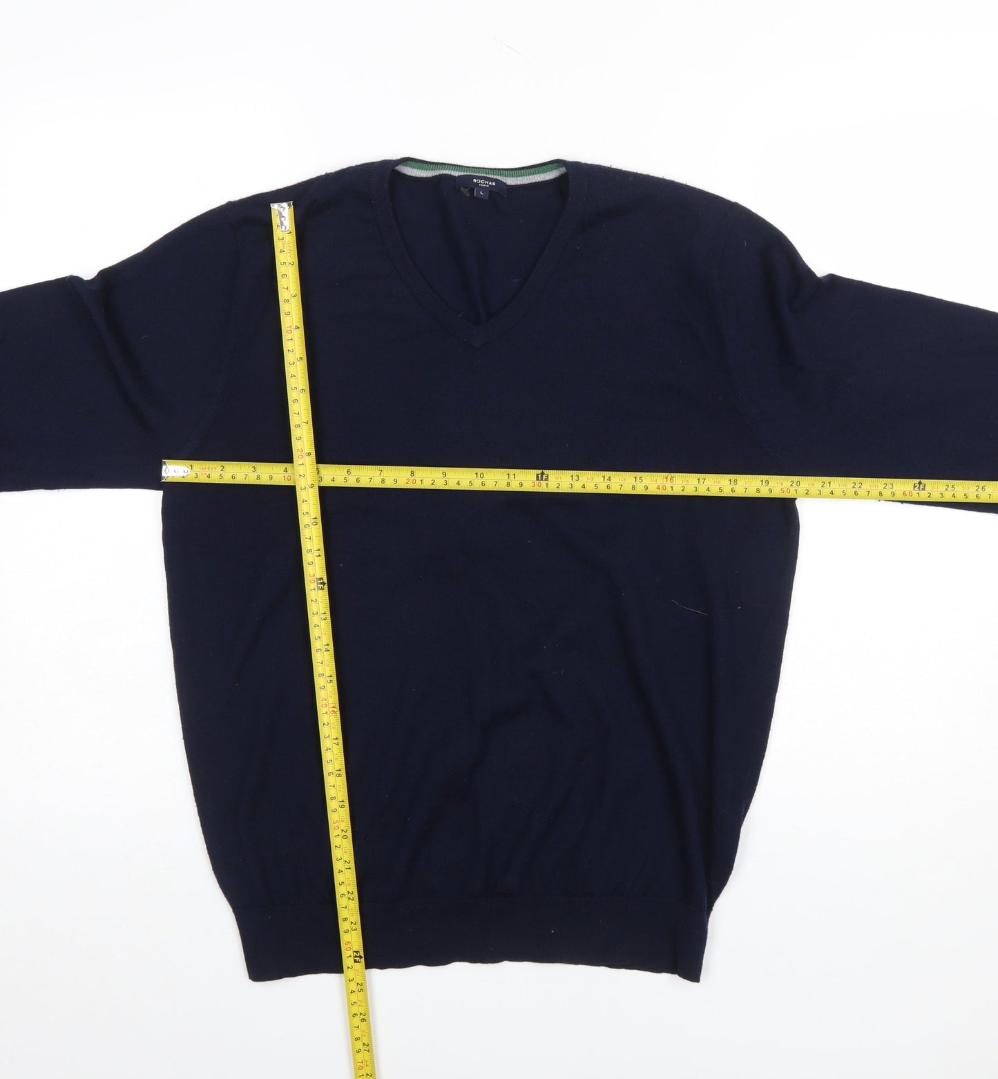 Rochas Paris Men's Blue Wool Blend V-Neck Jumper Size L