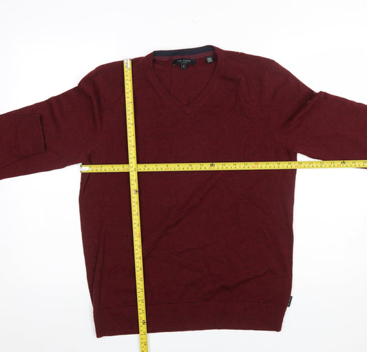 Ted Baker Men's Red Wool Blend V-Neck Jumper Size L