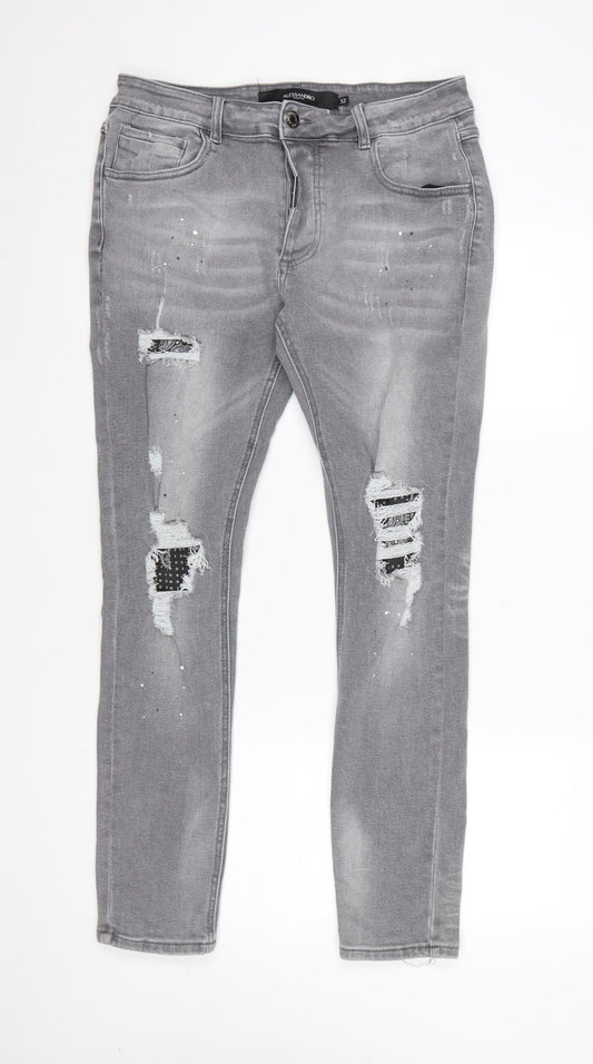 Alessandro Zavetti Men's Grey Distressed Slim Fit Skinny Jeans Size 32