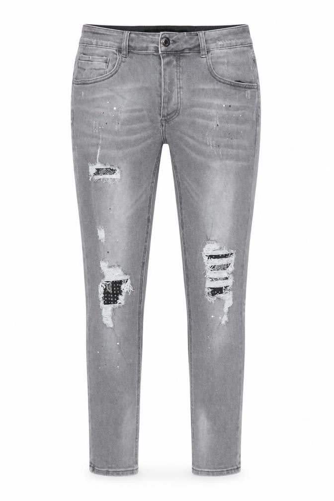 Alessandro Zavetti Men's Grey Distressed Slim Fit Skinny Jeans Size 32