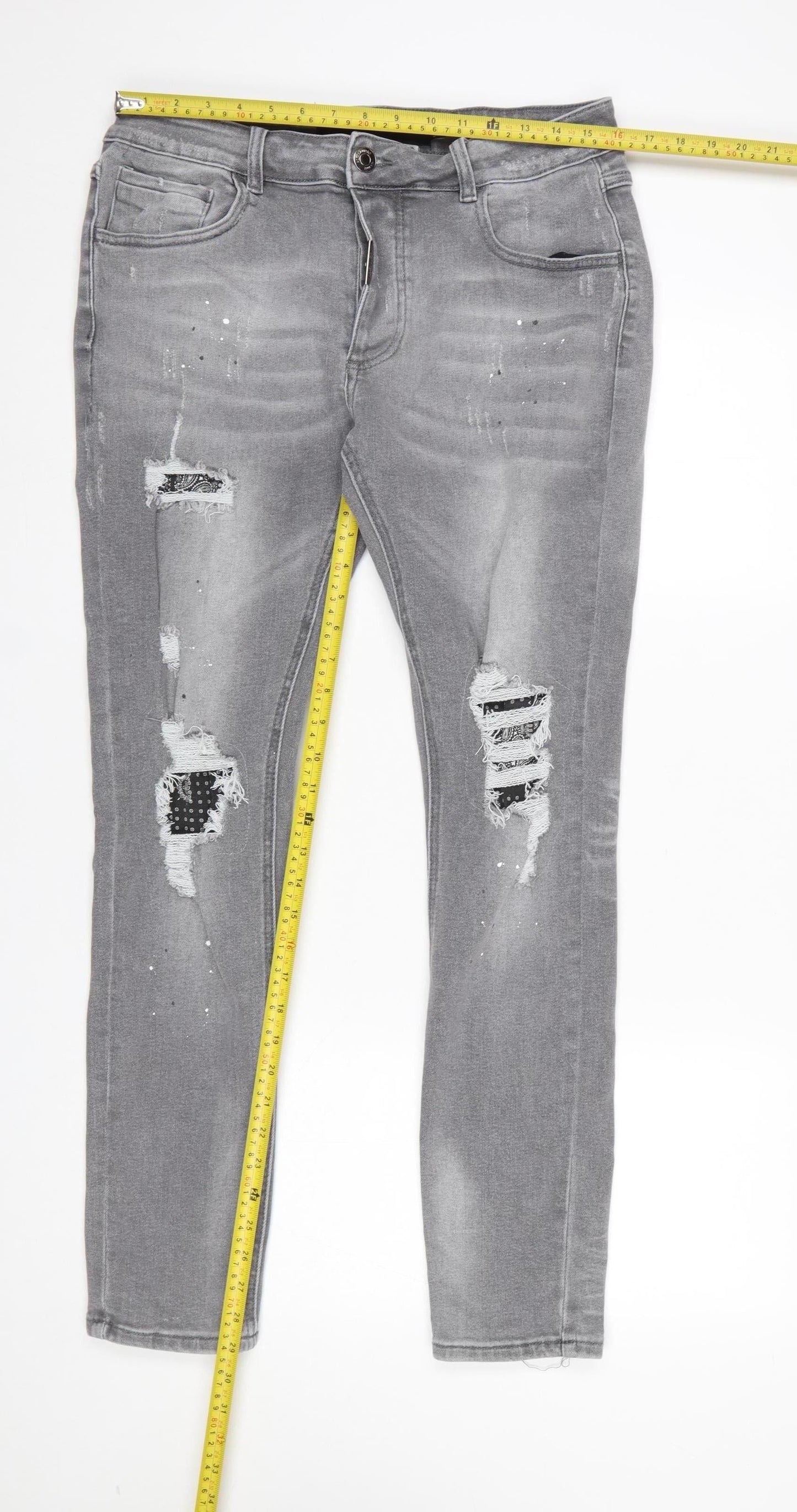 Alessandro Zavetti Men's Grey Distressed Slim Fit Skinny Jeans Size 32