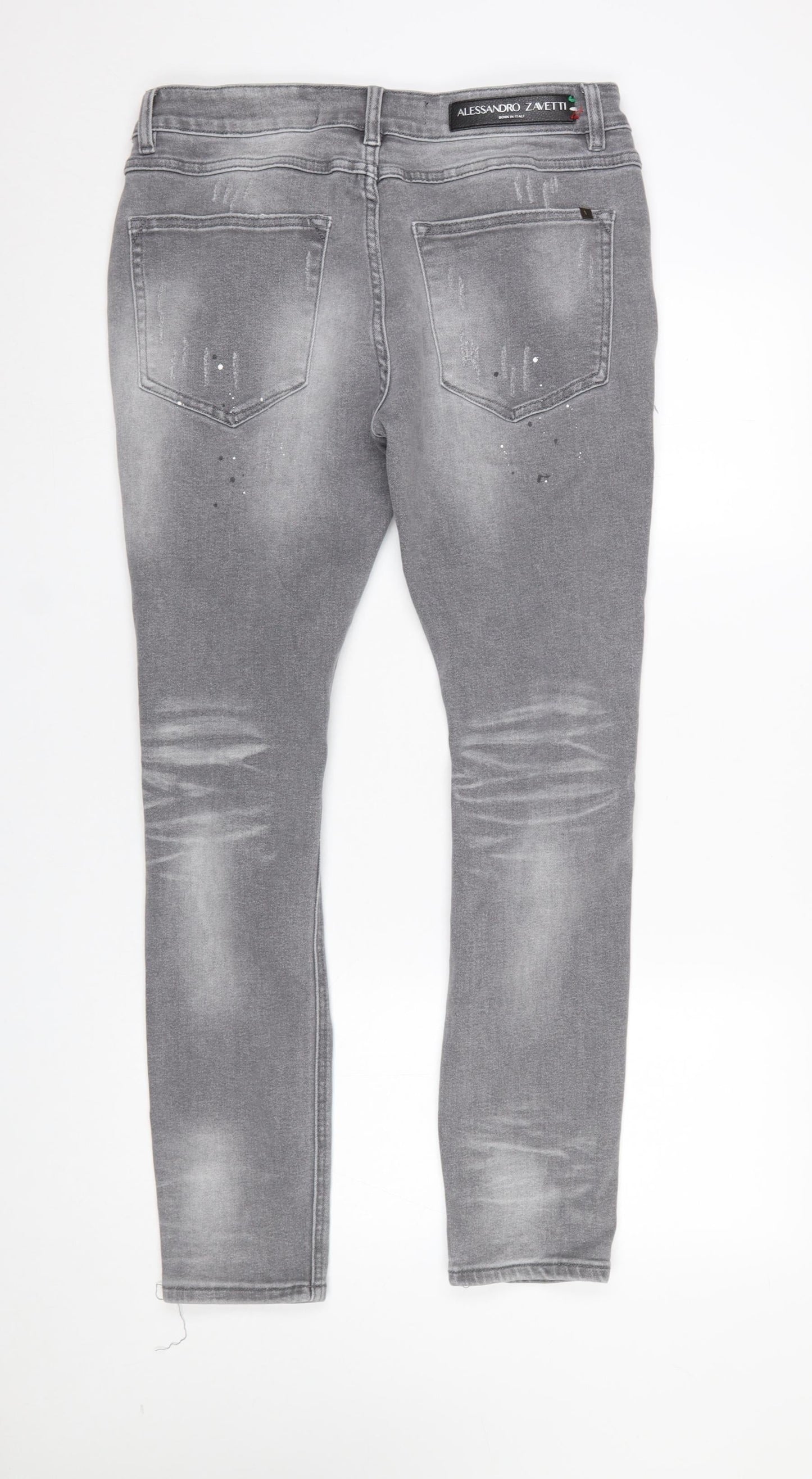 Alessandro Zavetti Men's Grey Distressed Slim Fit Skinny Jeans Size 32