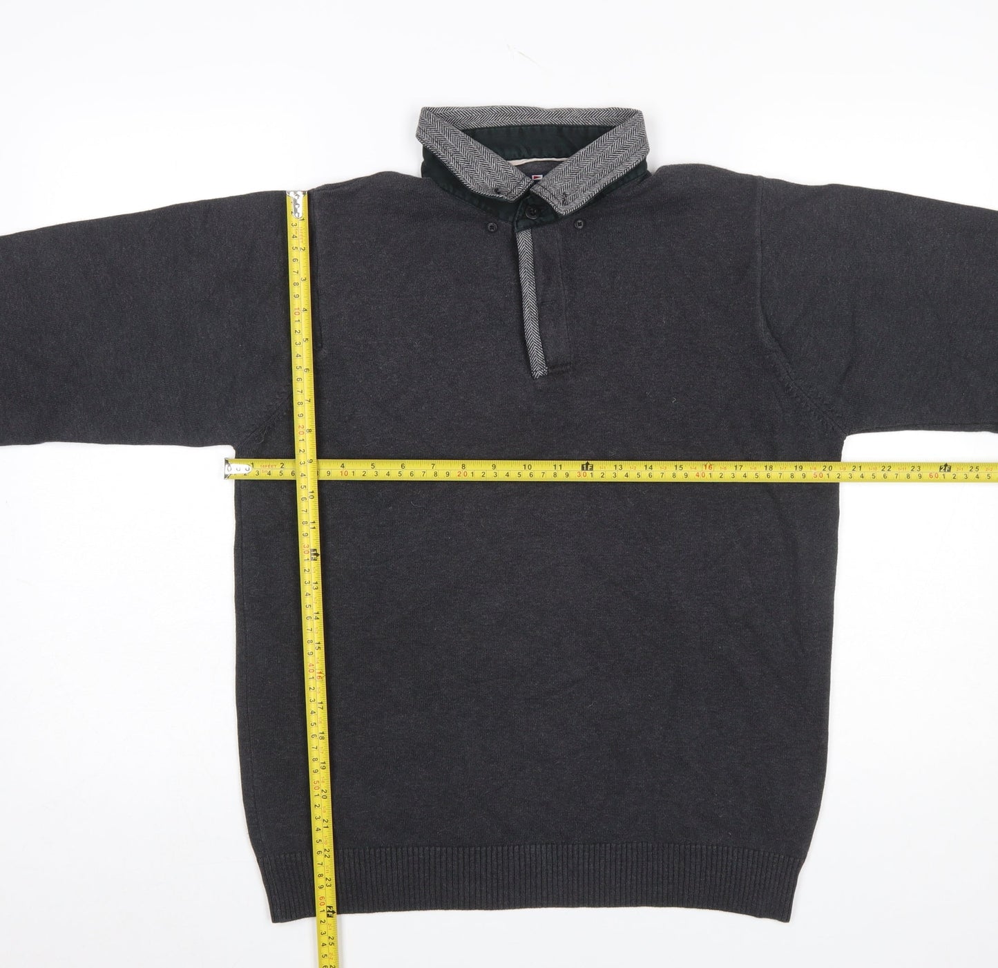 Marks and Spencer Men's Grey Collared Henley Jumper Size S Cotton Blend