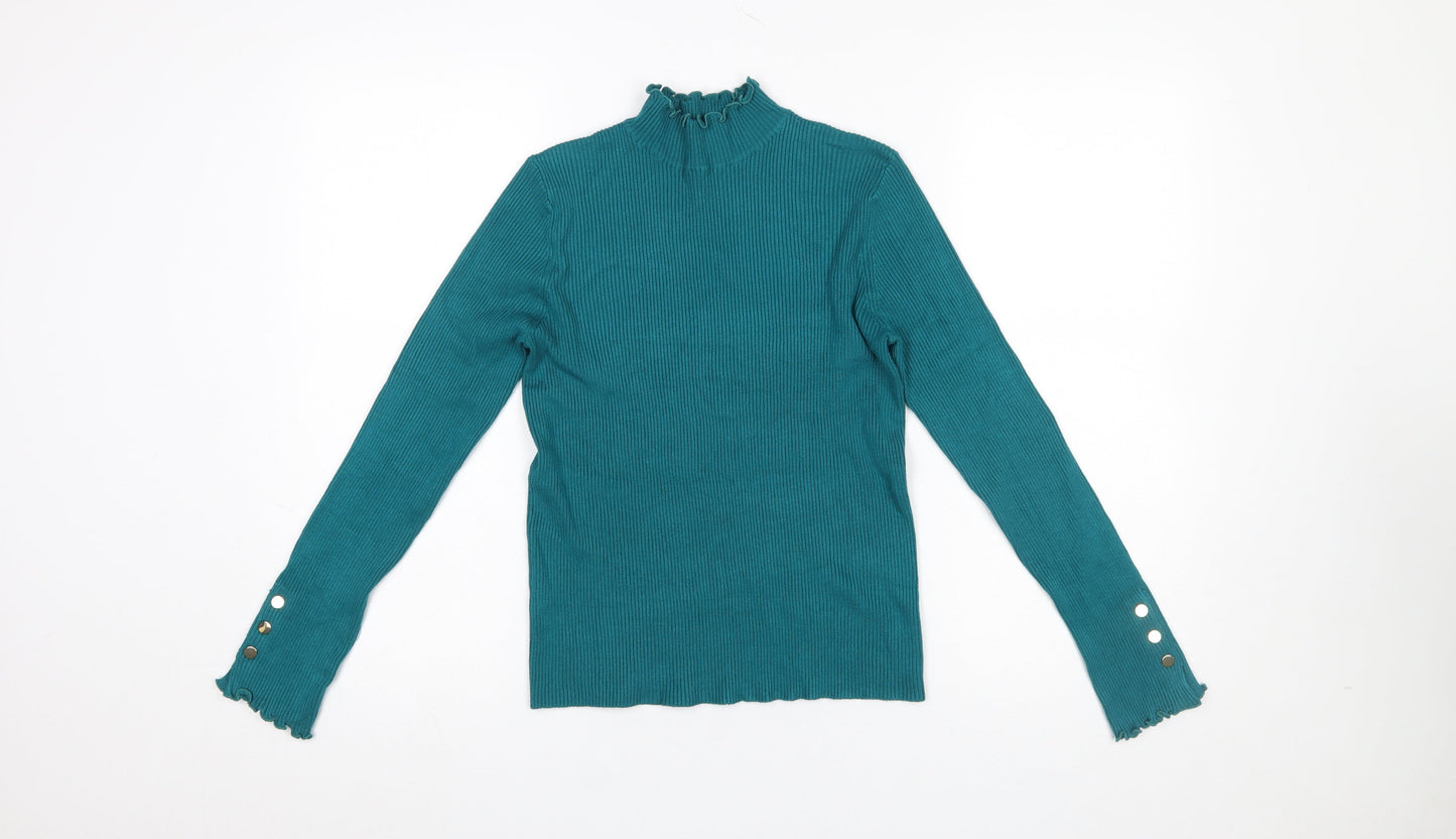 ET VOUS Women Green Size 14 Mock Neck Ribbed Knit Pullover Jumper