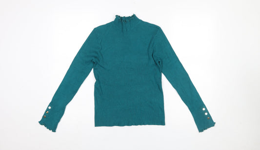 ET VOUS Women Green Size 14 Mock Neck Ribbed Knit Pullover Jumper
